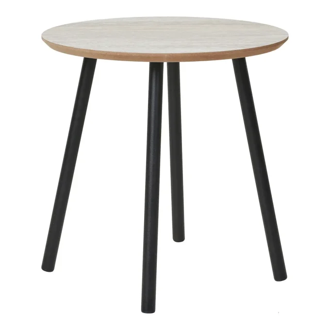 Table d'appoint, aspect travertin, pieds noirs