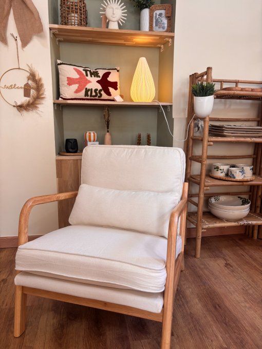 Fauteuil bois et beige