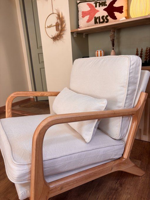 Fauteuil bois et beige