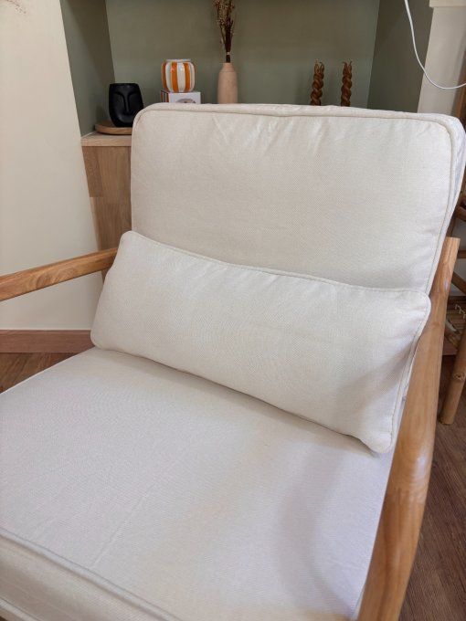 Fauteuil bois et beige